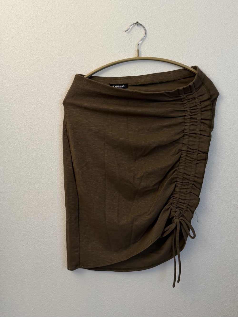 Express Olive Side-Ruched Mini Skirt